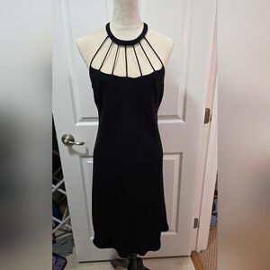 EVAN PICONE Black Cocktail Dress 14 Strappy Collared Halter Lined LBD